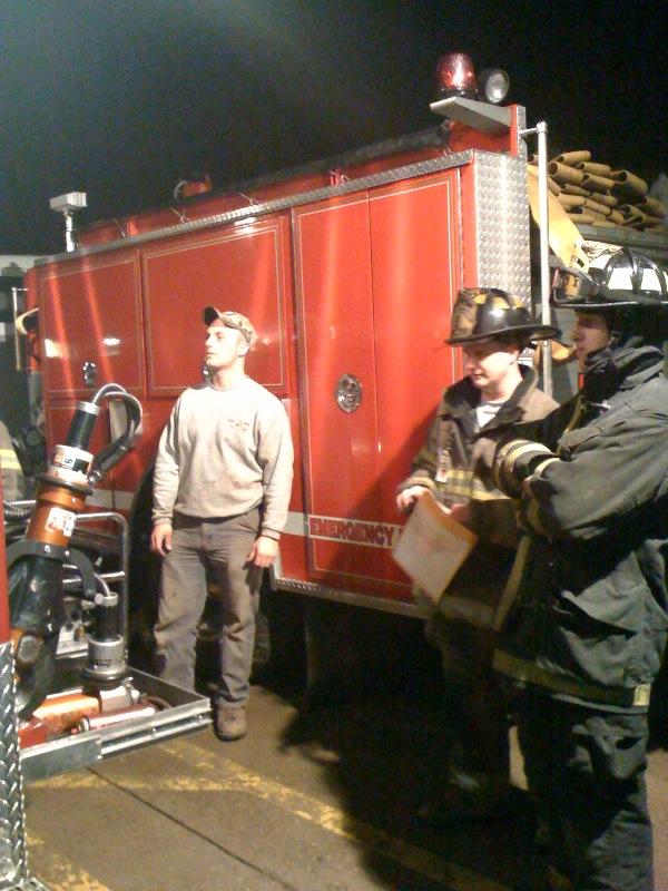 Asst. Chief Teel going over extrication tool compartment @ Thurs night drill